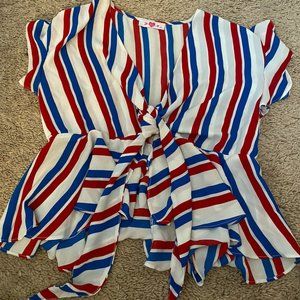 Red, white, and blue short sleeve shirt